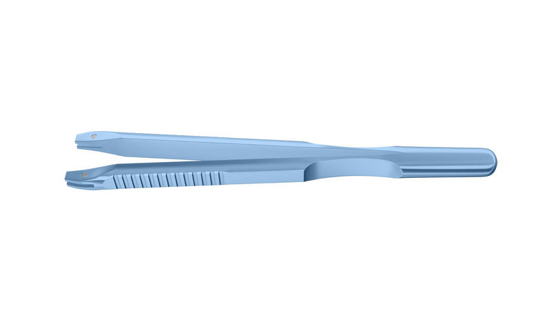 999R 4-0395/LFT Capsulorhexis Forceps with Scale (2.50/5.00 mm), Cross-Action, for 1.50 mm Incisions, Curved Titanium Jaws (8.50 mm), Short Lever (16.00 mm), Long (101 mm) Flat Titanium Handle, Length 120 mm