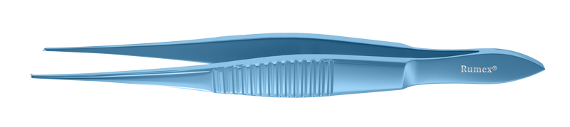999R 4-138T Elsching Superior Rectus Forceps, 1x2 teeth, 0.50 mm, Straight Shafts, Flat Serrated Handle, Length 108 mm, Titanium