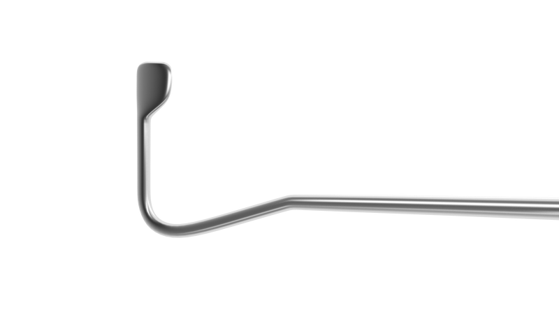 397R 5-0401 Jameson Muscle Hook, 1.50 mm Bulbous Tip, 8.00 mm Flat Hook, Length 128 mm, Flat Titanium Handle