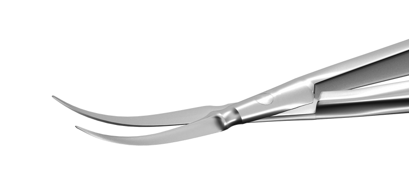 097R 11-062S McPherson-Vannas Curved Iris Scissors, Sharp Tips, 8.00 mm Blades, Round Handle, Length 85 mm, Stainless Steel
