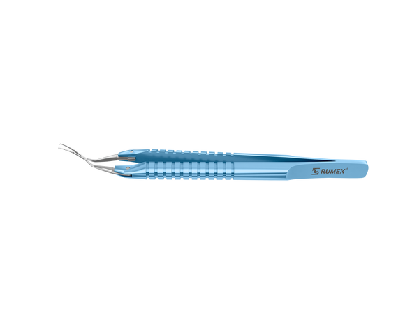 999R 4-0394 Capsulorhexis Forceps with Scale (2.50/5.00 mm), Cross-Action, for 1.50 mm Incisions, Curved Stainless Steel Jaws (8.50 mm), Short Lever (16.00 mm), Medium (91 mm) Round Titanium Handle, Length 110 mm