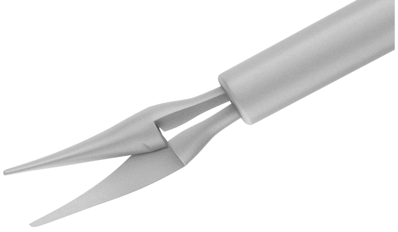 999R 12-209-23H Curved Subretinal Scissors, Attached to a Universal Handle, with RUMEX Flushing System, 23 Ga