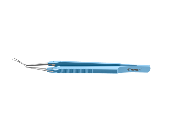 999R 4-03952/MF Capsulorhexis Forceps with Scale (2.50/5.00 mm), Cross-Action, for 1.50 mm Incisions, Curved Stainless Steel Jaws (8.50 mm), Long Lever (26.00 mm), Medium (91 mm) Flat Titanium Handle, Length 120 mm