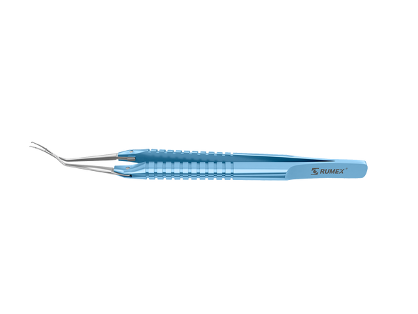 999R 4-03952/MR Capsulorhexis Forceps with Scale (2.50/5.00 mm), Cross-Action, for 1.50 mm Incisions, Curved Stainless Steel Jaws (8.50 mm), Long Lever (26.00 mm), Medium (91 mm) Round Titanium Handle, Length 120 mm
