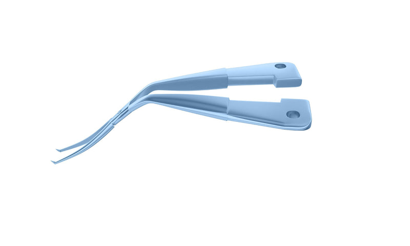 999R 4-0395/MRT Capsulorhexis Forceps with Scale (2.50/5.00 mm), Cross-Action, for 1.50 mm Incisions, Curved Titanium Jaws (8.50 mm), Short Lever (16.00 mm), Medium (91 mm) Round Titanium Handle, Length 110 mm