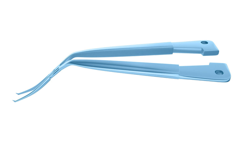 999R 4-03952/LRT Capsulorhexis Forceps with Scale (2.50/5.00 mm), Cross-Action, for 1.50 mm Incisions, Curved Titanium Jaws (8.50 mm), Long Lever (26.00 mm), Long (101 mm) Round Titanium Handle, Length 130 mm
