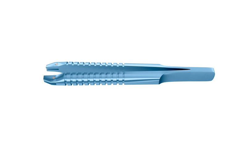 999R 4-0395/MRT Capsulorhexis Forceps with Scale (2.50/5.00 mm), Cross-Action, for 1.50 mm Incisions, Curved Titanium Jaws (8.50 mm), Short Lever (16.00 mm), Medium (91 mm) Round Titanium Handle, Length 110 mm